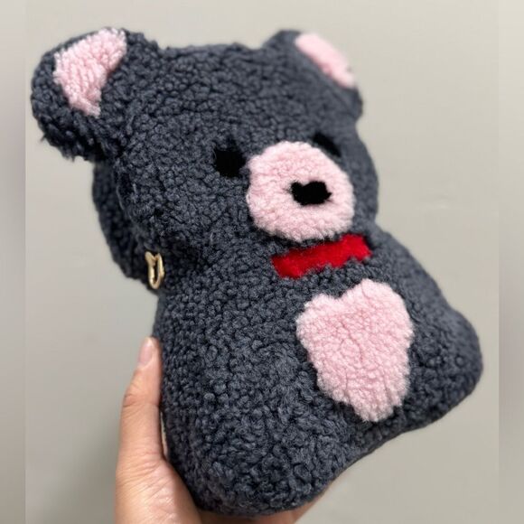 Gray Teddy Bear Purse, Handmade Colorblock Real Shearling Crossbody/Phone Pouch - Picture 12 of 16